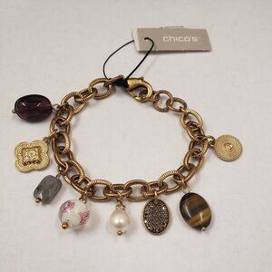 Chico's, NWT, gold tone link charm dangle bracelet